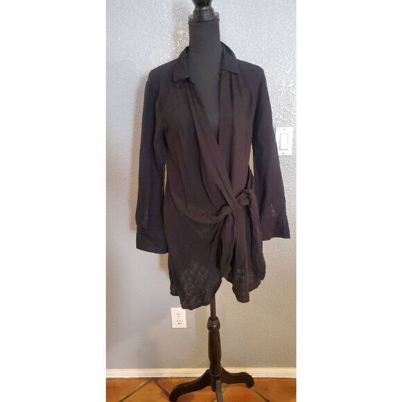 L Space Black Modal Wrap Tunic Top Long Sleeve Silhouette Size S - Picture 2 of 14